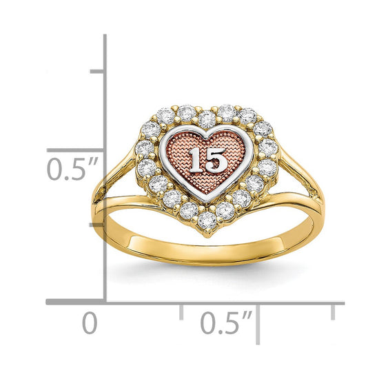 10k Two-tone with White Rhodium Sweet 15 CZ Heart Ring