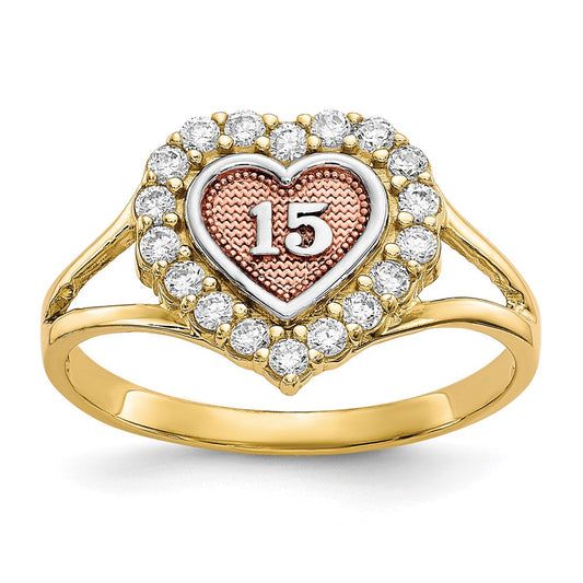 10k Two-tone with White Rhodium Sweet 15 CZ Heart Ring