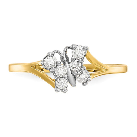 10K w/Rhodium CZ Butterfly Ring