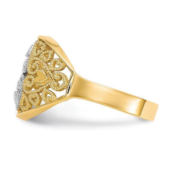 10K w/Rhodium Filigree Heart Ring