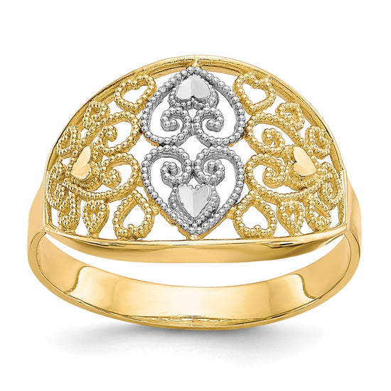 10K w/Rhodium Filigree Heart Ring