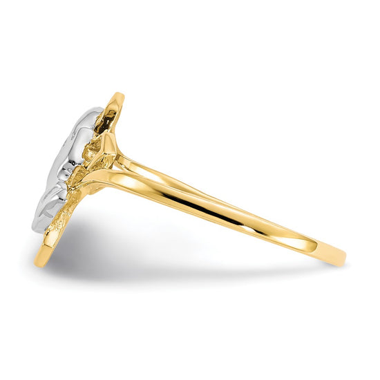 10k & Rhodium Praying Hands CZ w/Cross Ring