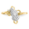 10k & Rhodium Praying Hands CZ w/Cross Ring
