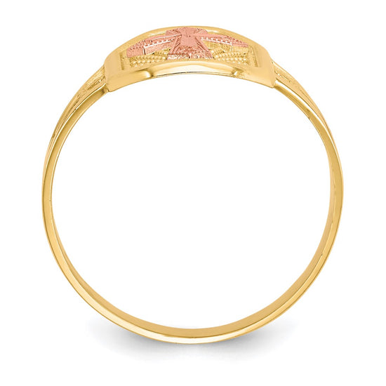 10k Two-tone Filigree Cross Ring