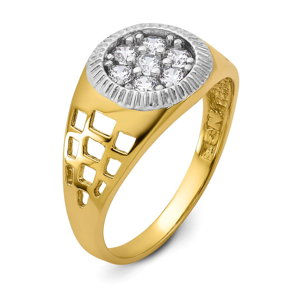 10k and White Rhodium Mens CZ Cluster Ring