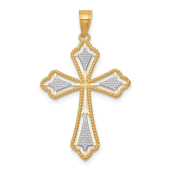 10K and White Rhodium Diamond-Cut Cross Pendant