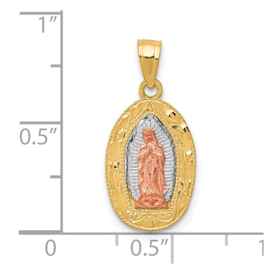 10K Two-Tone and White Rhodium Oval Our Lady Of Guadalupe Pendant