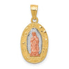 10K Two-Tone and White Rhodium Oval Our Lady Of Guadalupe Pendant
