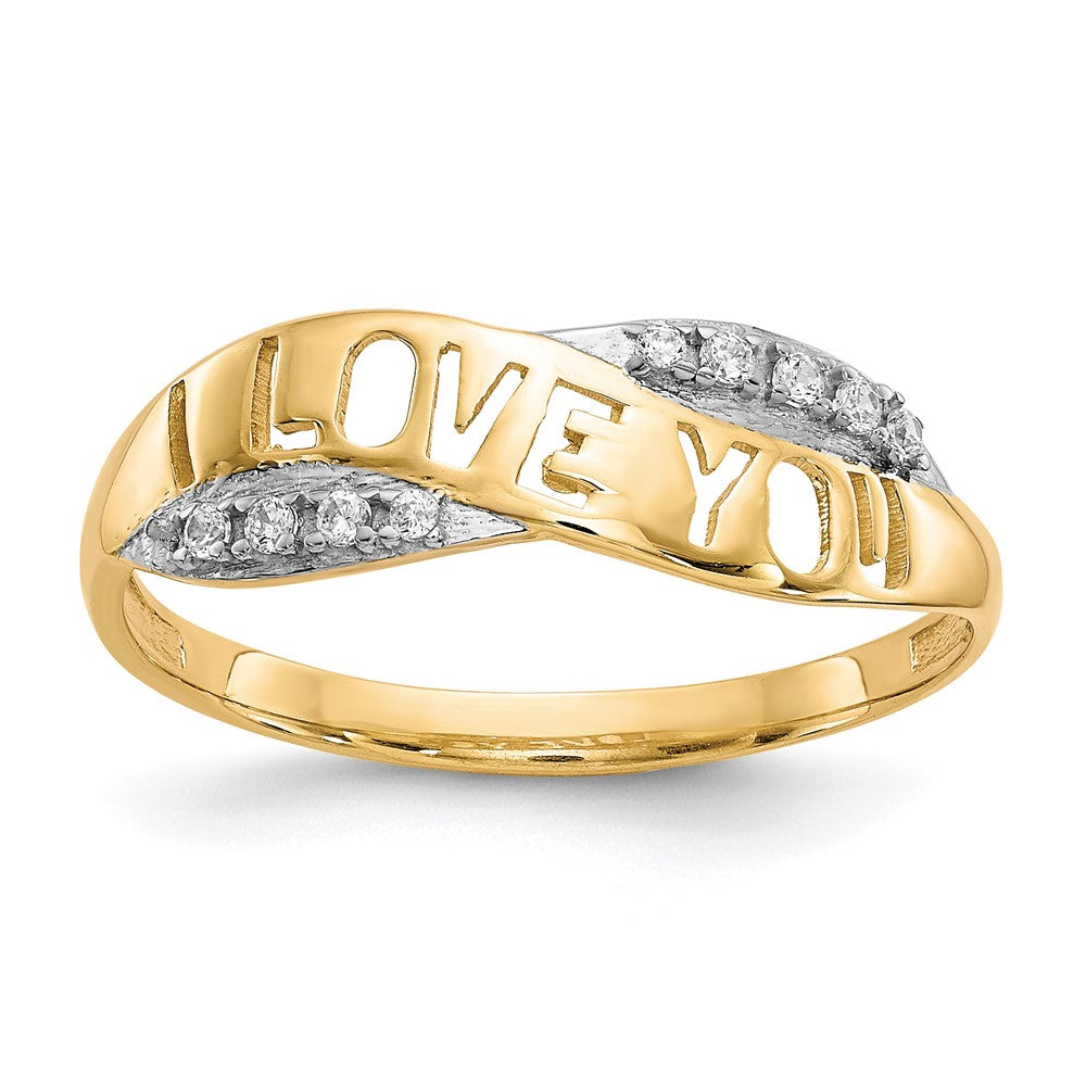 10K w/Rhodium CZ I LOVE YOU Ring