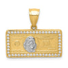 10K and White Rhodium CZ Micropave 100 Dollar Bill Pendant