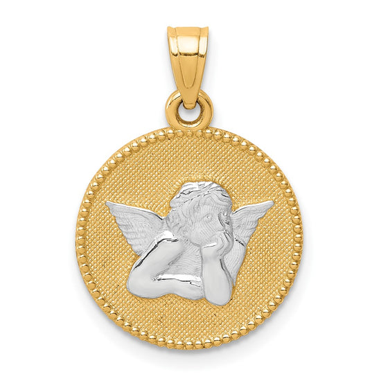10K W/Rhodium Polished and Textured Angel Pendant