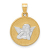 10K W/Rhodium Polished and Textured Angel Pendant