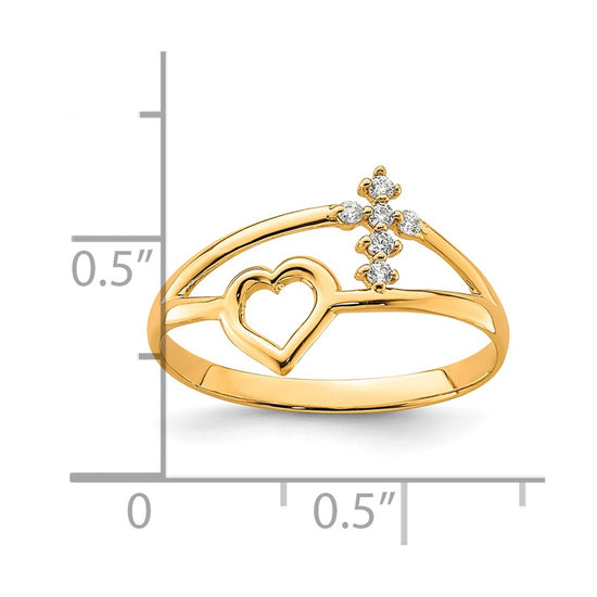 10K Heart And Cross CZ Ring