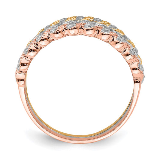 10K Tri-color Set of Three Stackable CZ Rings