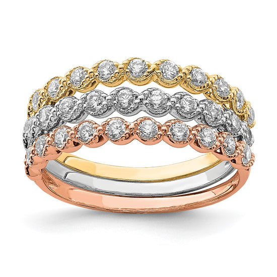 10K Tri-color Set of Three Stackable CZ Rings