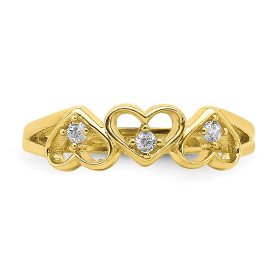 10K CZ 3-Heart Child's Ring