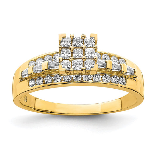 10K Clear CZ Micropave Square Solitaire Ring