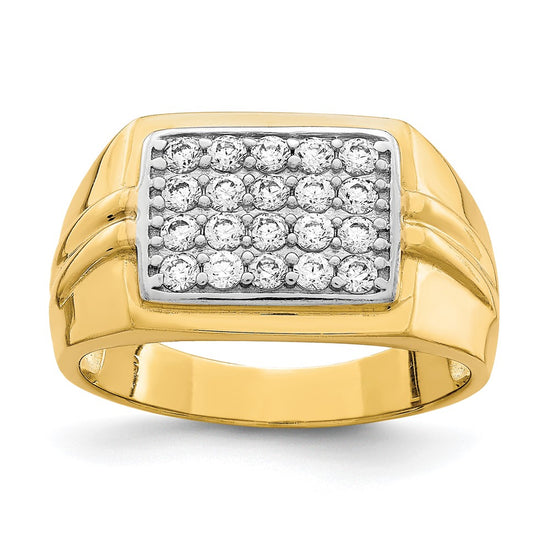 10K w/Rhodium CZ Mens Ring