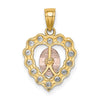 10K Two-Tone and White Rhodium CZ Our Lady of Guadalupe Heart Pendant