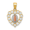 10K Two-Tone and White Rhodium CZ Our Lady of Guadalupe Heart Pendant