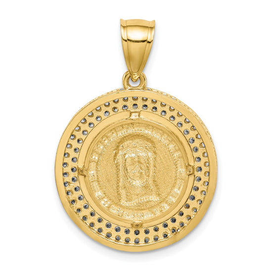 10K W/Rhodium CZ Channel Edge Pave Jesus Face Pendant