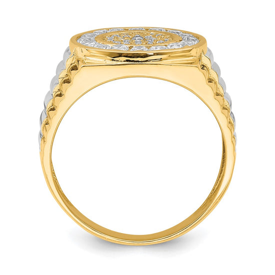 10K w/Rhodium CZ Mens Ring
