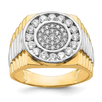 10K w/Rhodium CZ Mens Ring