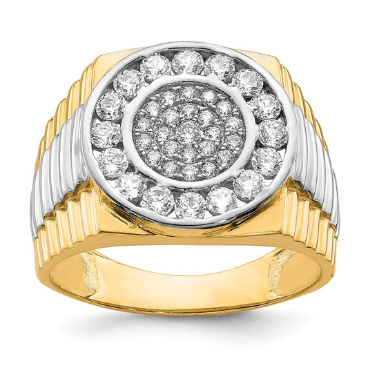 10K w/Rhodium CZ Mens Ring