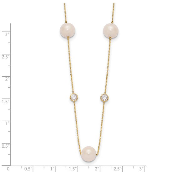 10K Polished CZ and 7-8mm FWC Pearl 7 Station Necklace