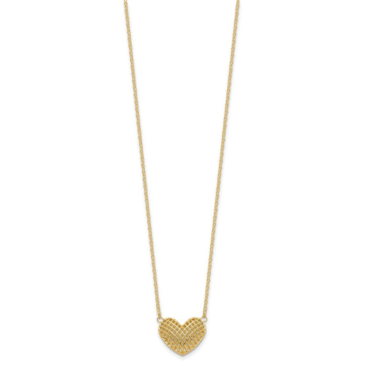 10k Polished Hollow 3-D Basketweave Heart 18 inch Necklace