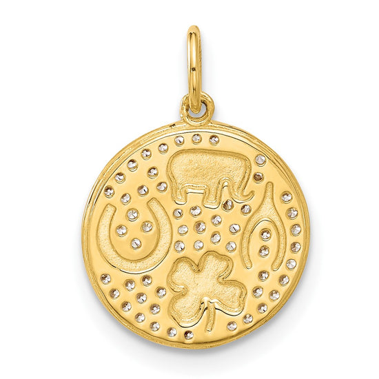 10K Polished CZ Good Luck Medallion Charm