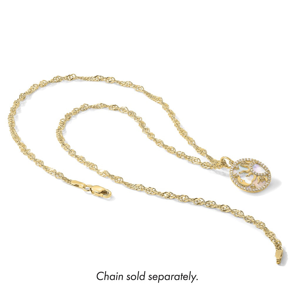 10K Polished CZ and Mother of Pearl Sun / Moon / Stars Charm