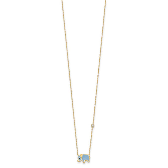 10K Polished CZ Enameled Elephant Necklace