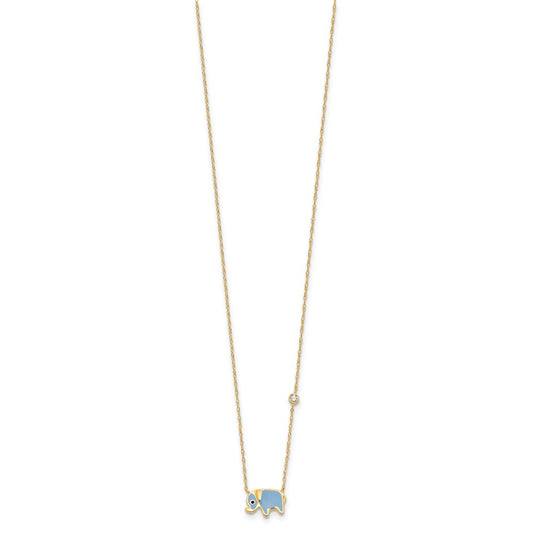 10K Polished CZ Enameled Elephant Necklace