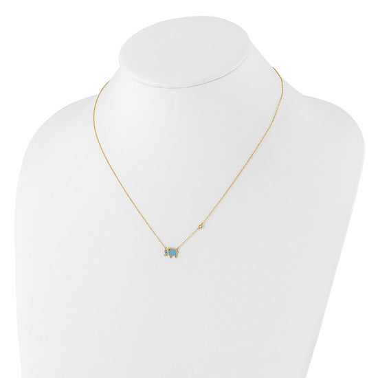 10K Polished CZ Enameled Elephant Necklace