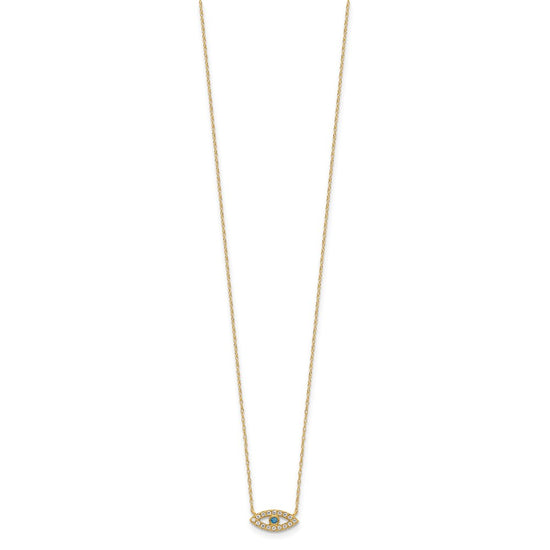 10K Polished CZ Evil Eye Necklace