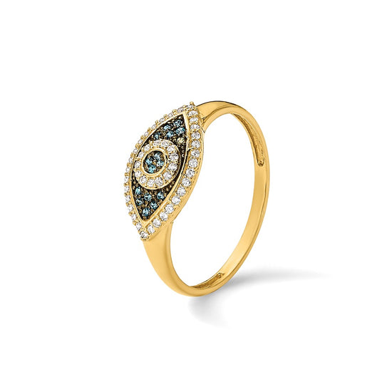 10K Polished Blue and White CZ Evil Eye Ring
