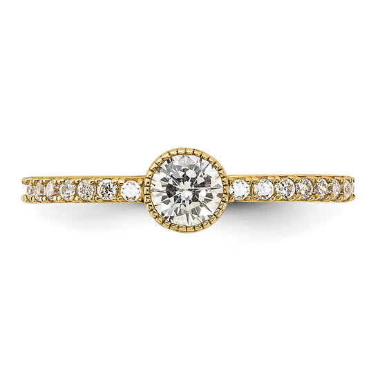10K Polished CZ Center and Side Stones Ring