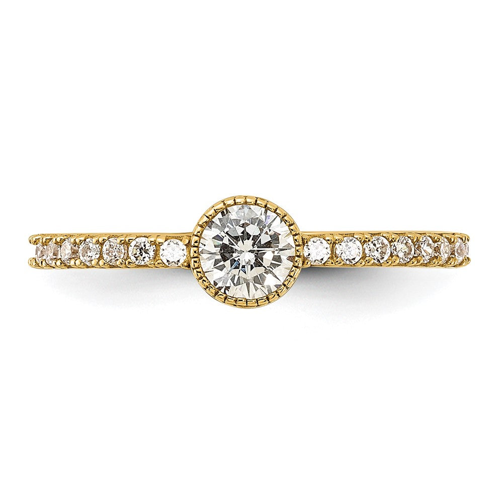 10K Polished CZ Center and Side Stones Ring