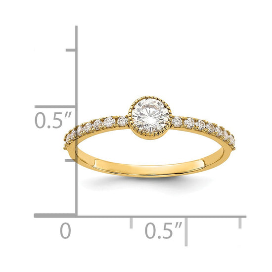 10K Polished CZ Center and Side Stones Ring
