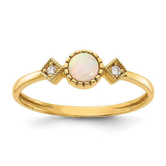 10K Polished CZ and Created Opal Ring