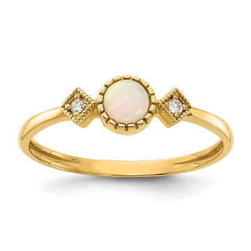 10K Polished CZ and Created Opal Ring