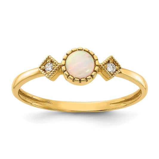 10K Polished CZ and Created Opal Ring