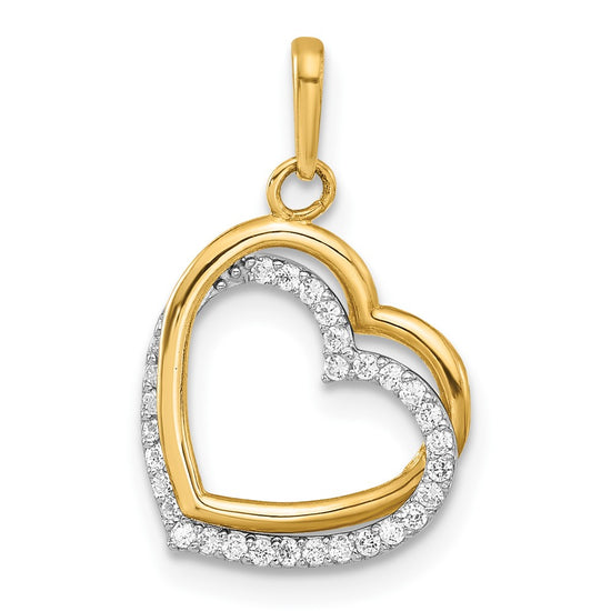 10K Two-tone Polished CZ Hearts Charm