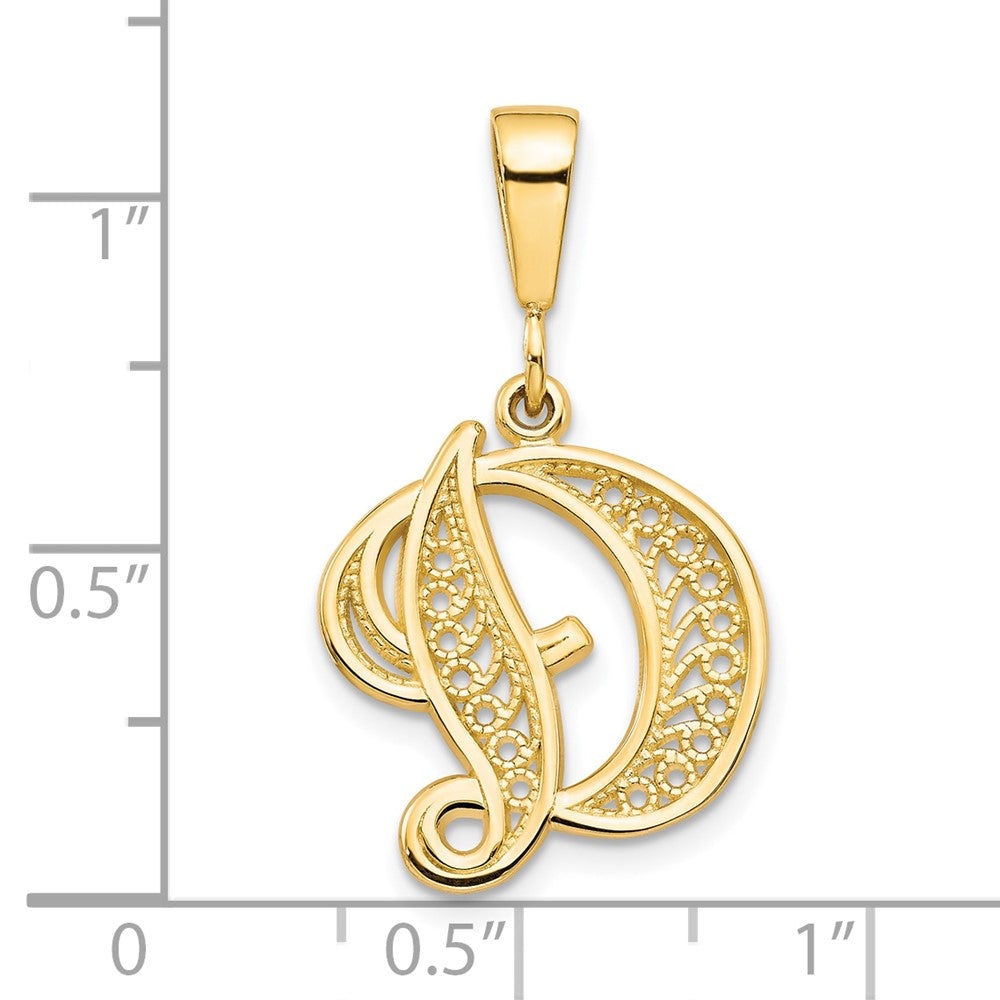 10k Large Filigree Initial D Pendant