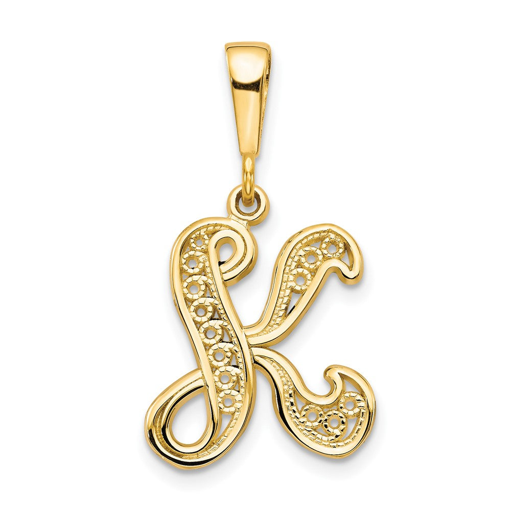 10k Large Filigree Initial K Pendant