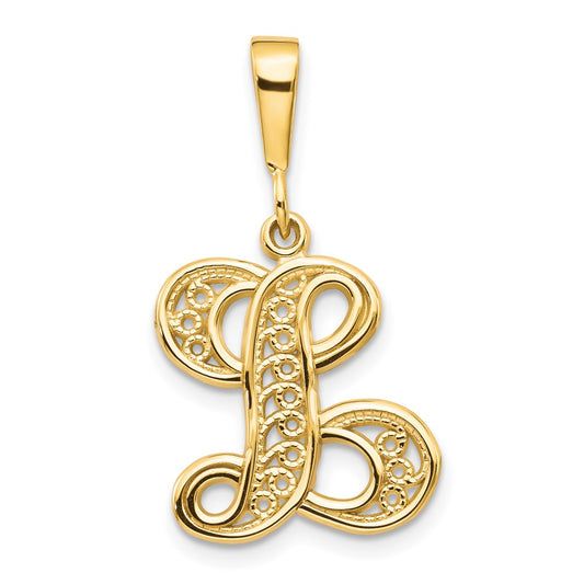 10k Large Filigree Initial L Pendant