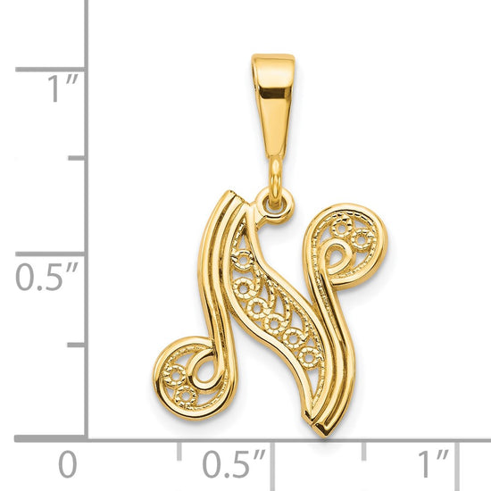 10k Large Filigree Initial N Pendant