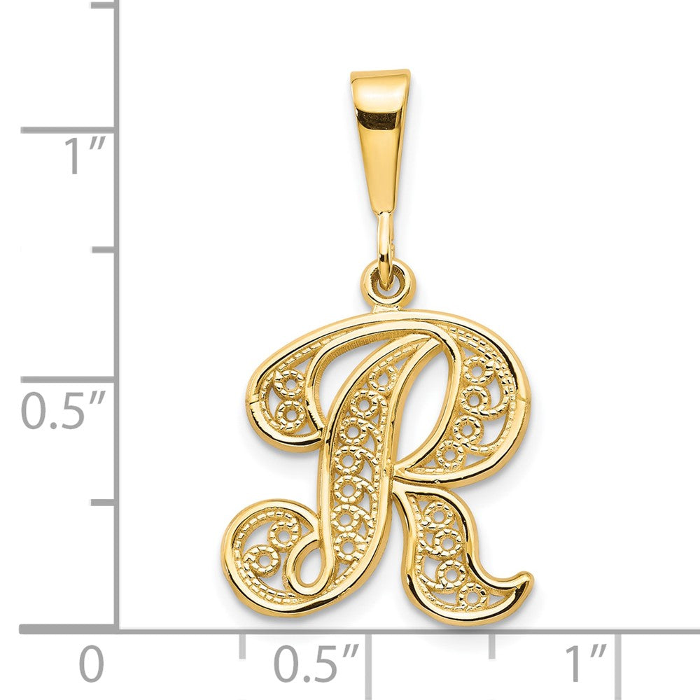10k Large Filigree Initial R Pendant