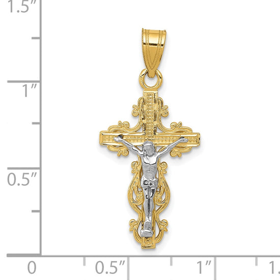 10K Two-tone Small Narrow Cross w/Crucifix Pendant